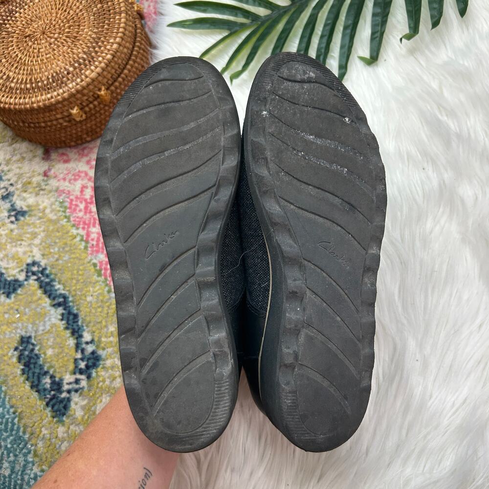 Clarks Black Gray Leather Tweed Preppy Sharon Rae Lace Up Wedge Shoes Oxford 9.5 - Picture 8 of 9